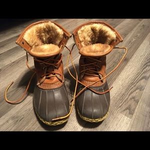8” L.L. Bean Boots Shearling Lined Brown Ankle Boots Size 8W Duck Boots